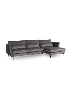 Elford Fabric Corner Sofa In Grey With Black Metal Legs
