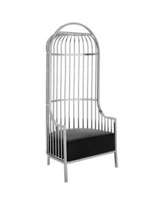 Eliza Stainelss Steel Dome Cage Chair In Silver With Black Faux Leather Seat