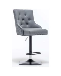 Elizabeth Round Knocker Faux Leather Bar Chair In Grey