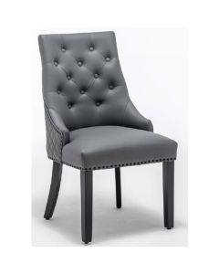 Elizabeth Round Knocker Faux Leather Dining Chair In Grey