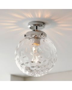 Elston Clear Glass Dimpled Shade Flush Ceiling Light In Chrome