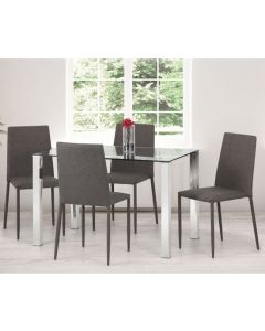 Enzo Clear Glass Dining Table With 4 Jazz Grey Chairs