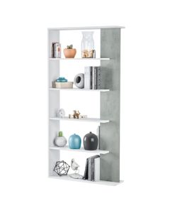 Epping Wooden Bookcase In White And Concrete With 5 Shelves