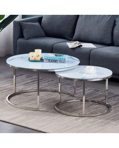 Avalon Glass Set Of 2 Coffee Tables In White Marble Effect
