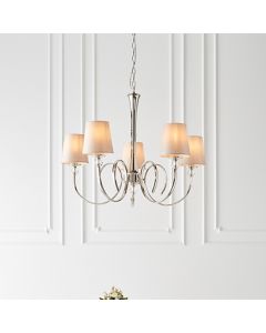 Fabia 5 Lights Ceiling Pendant Light In Polished Nickel With Marble Silk Shades