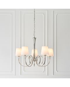Fabia 5 Lights Ceiling Pendant Light In Polished Nickel With Vintage White Shades