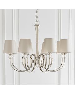 Fabia 8 Lights Ceiling Pendant Light In Polished Nickel With Marble Silk Shades