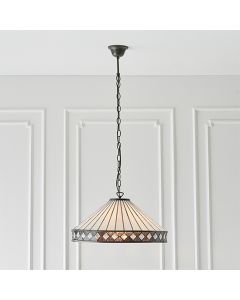 Fargo Large Tiffany Glass Ceiling Pendant Light In Dark Bronze