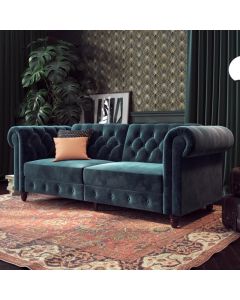 Felix Chesterfield Velvet Upholstered Sofa Bed In Blue