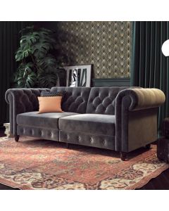 Felix Chesterfield Velvet Upholstered Sofa Bed In Grey