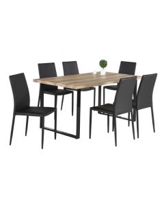 Felix Wooden Dining Set In Natural With Black Metal Legs And 6 Chairs