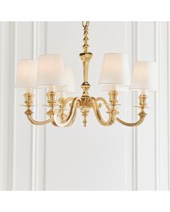 Fenbridge Vintage White Silk 6 Lights Ceiling Pendant Light In Solid Brass