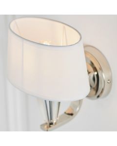 Fiennes Vintage White Fabric Wall Light In Chrome