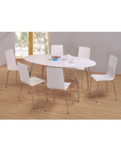Fiji Oval Wooden Dining Set In White High Gloss With 6 Chairs