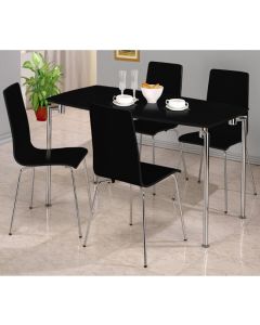 Fiji Rectangular Wooden Dining Set In Black High Gloss With 4 Chairs