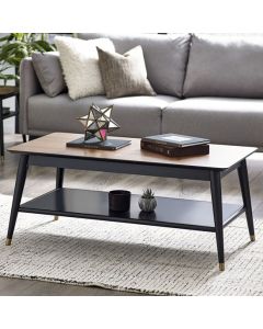Findlay Wooden Coffee Table With Shelf In Walnut And Black