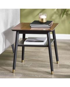 Findlay Wooden Lamp Table With Shelf In Walnut And Black