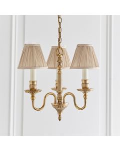Fitzroy 3 Lights Beige Shades Ceiling Pendant Light In Solid Brass