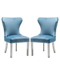 Florence Button Back Blue Velvet Upholstered Dining Chairs In Pair