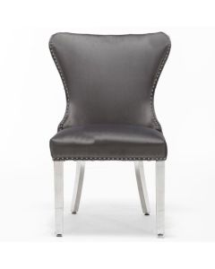 Florence Button Back Velvet Dining Chair In Dark Grey
