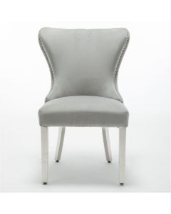 Florence Button Back Velvet Dining Chair In Light Grey