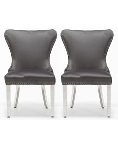 Florence Dark Grey Button Back Velvet Dining Chair In Pair