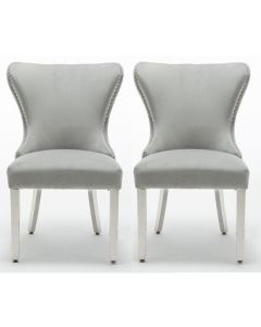 Florence Light Grey Button Back Velvet Dining Chair In Pair