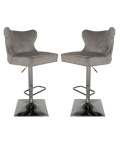 Florence Light Grey Velvet Upholstered Bar Chairs In Pair