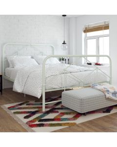 Francis Farmhouse Metal King Size Bed In Dusty Green