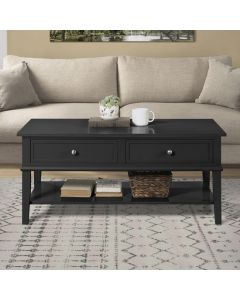 Franklin Wooden Coffee Table In Black With 2 Drawers