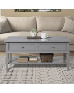 Franklin Wooden Coffee Table In Grey With 2 Drawers