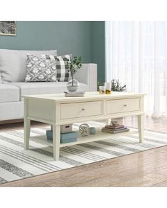 Franklin Wooden Coffee Table In White With 2 Drawers