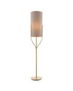 Fraser Natural Fabric Cylinder Shade Floor Lamp In Satin Brass