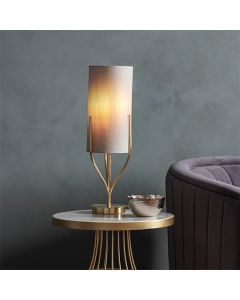 Fraser Natural Fabric Cylinder Shade Table Lamp In Satin Brass