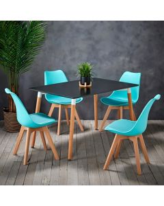 Fraser Wooden Dining Table In Black With 4 Louvre Aqua Chairs