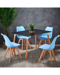Fraser Wooden Dining Table In Black With 4 Louvre Baby Blue Chairs