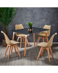 Fraser Wooden Dining Table In Black With 4 Louvre Putty Chairs