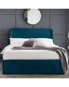 Frida Curved Velvet Storage Ottoman Double Bed In Teal