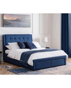 Fullerton Linen Fabric Super King Size Bed With Drawers In Blue