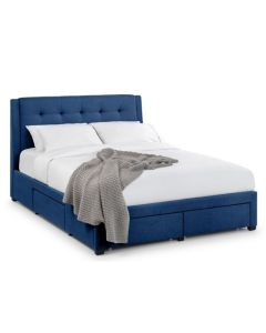 Fullerton Linen Fabric Double Bed With 4 Drawers In Blue