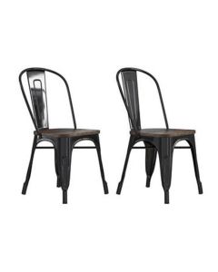 Fusion Black Metal Dining Chairs In Pair With Wooden Seat