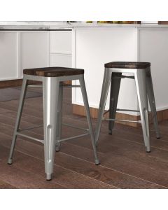 Fusion Silver Metal Counter Backless Stools In Silver