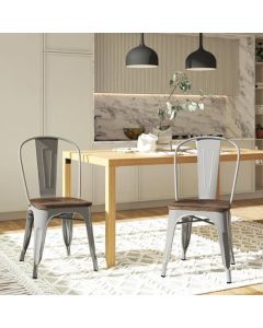 Fusion Silver Metal Dining Chairs In Pair