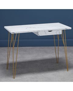 Fusion Wooden Laptop Desk And 1 Drawer In White Marble Effect