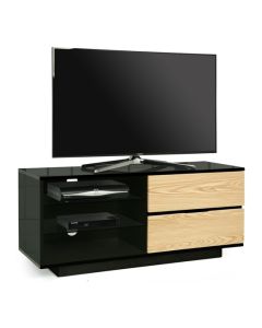 Gallus Wooden TV Stand In Black High Gloss With 2 Oak Drawers