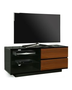 Gallus Wooden TV Stand In Black High Gloss With 2 Walnut Drawers