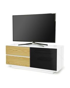 Gallus Wooden TV Stand In White High Gloss With 2 Oak Drawers
