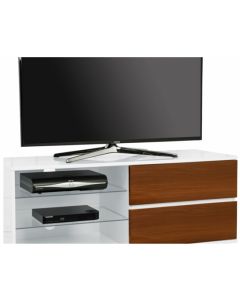 Gallus Wooden TV Stand In White High Gloss With 2 Walnut Drawers