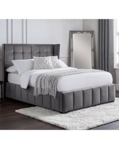 Gatsby Velvet King Size Bed In Light Grey