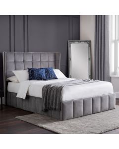 Gatsby Velvet Double Bed With Storage In Light Grey